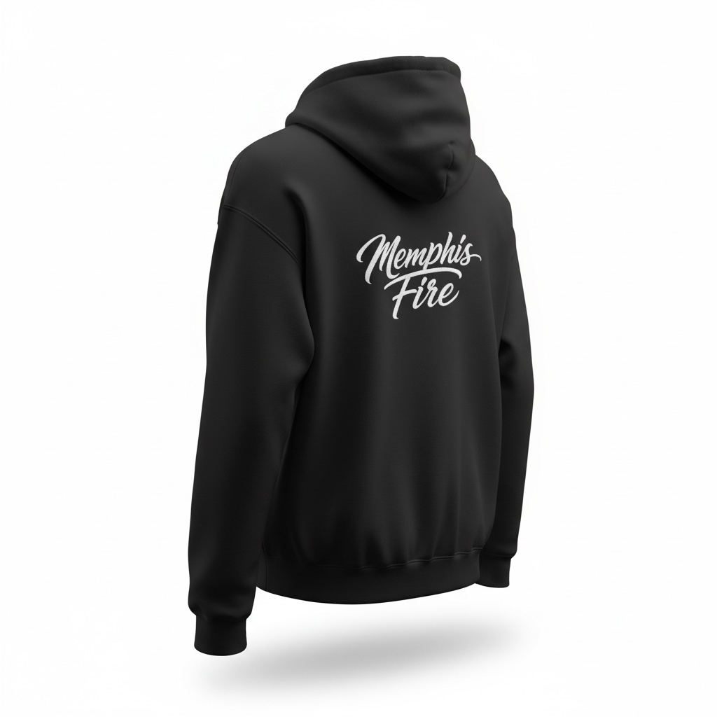 Black hoodie with 'Memphis Fire' text on the back against a white background